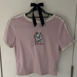 Disney Artisocats Marie pink & white baby tee / crop top, large. EUC.